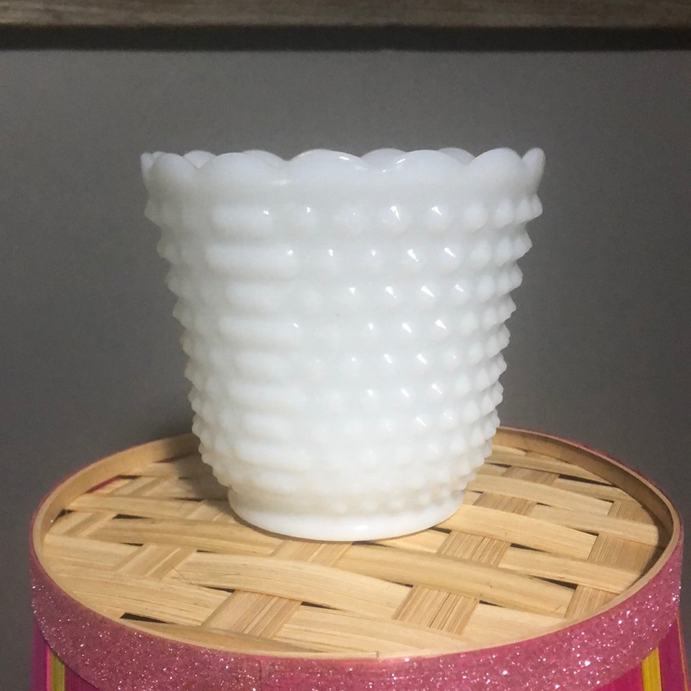 Vintage Fire King Anchor Hocking Hobnail milk glass planter, dish, vase